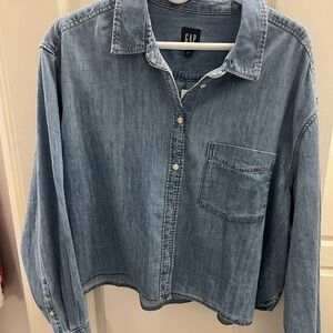 GAP Women's Light Wash Denim Shirt Jacket - Pale Blue
